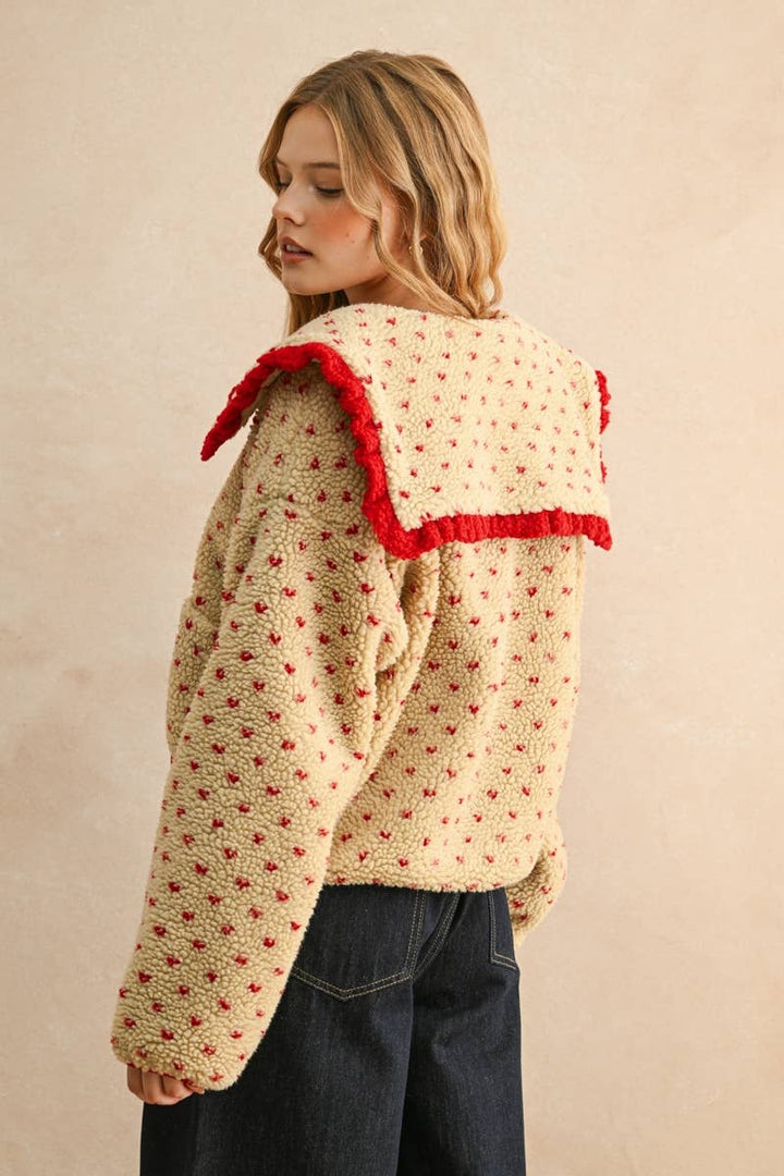 Red Heart Sherpa Jacket with Collar-Jackets & Coats-LNH Edit