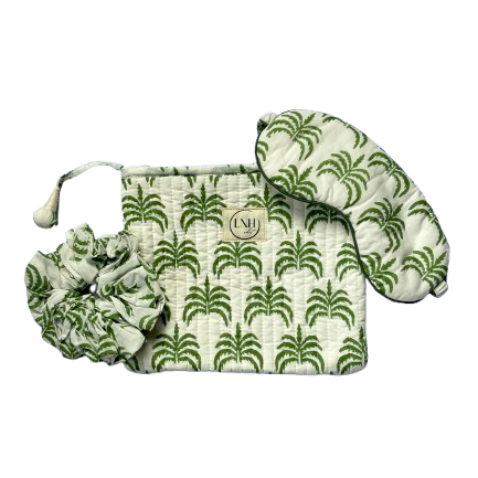 Green Palm Cotton Sleep Accessories Gift Set