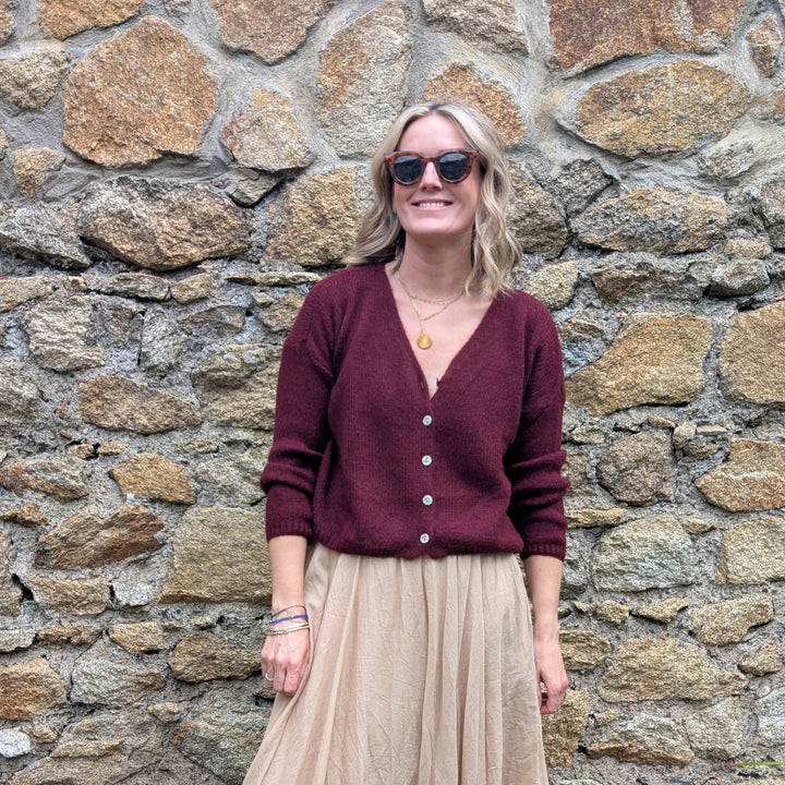 Mohair V Neck Knitted Cardigan-Jackets & Coats-LNH Edit