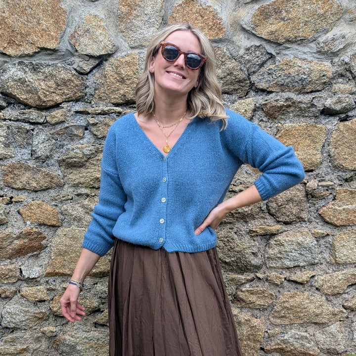 Mohair V Neck Knitted Cardigan-Jackets & Coats-LNH Edit