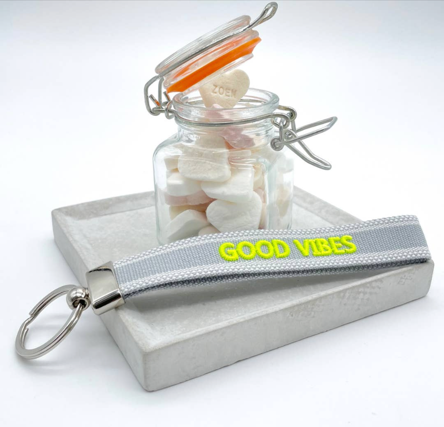 Good Vibes Grey Woven Keyring-Keyrings-LNH Edit