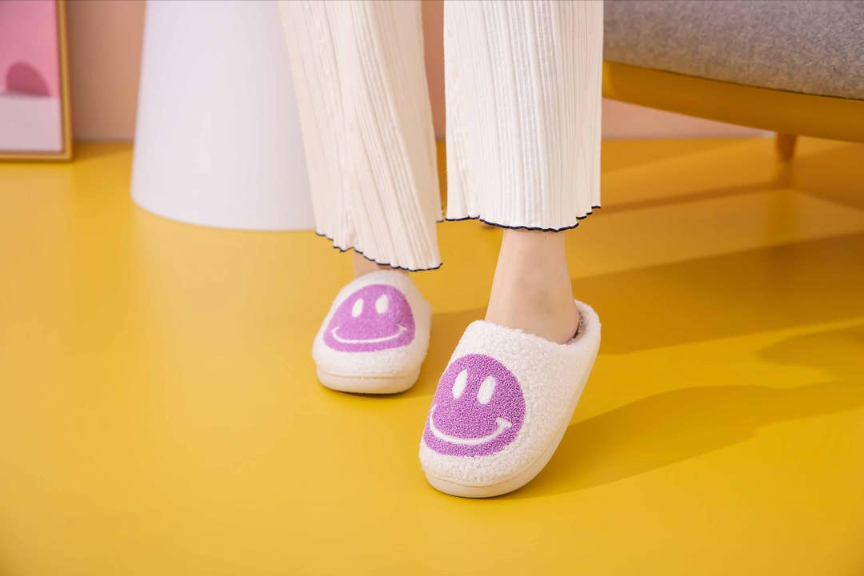 Happy Face Fluffy Slipper Purple-slippers-LNH Edit
