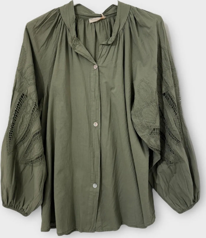 Khaki Lace Detail Shirt