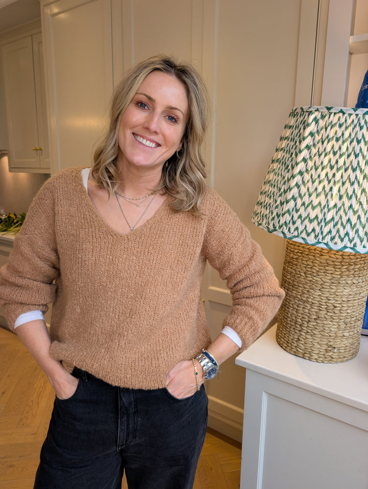 Caramel Boucle V Neck Sweater
