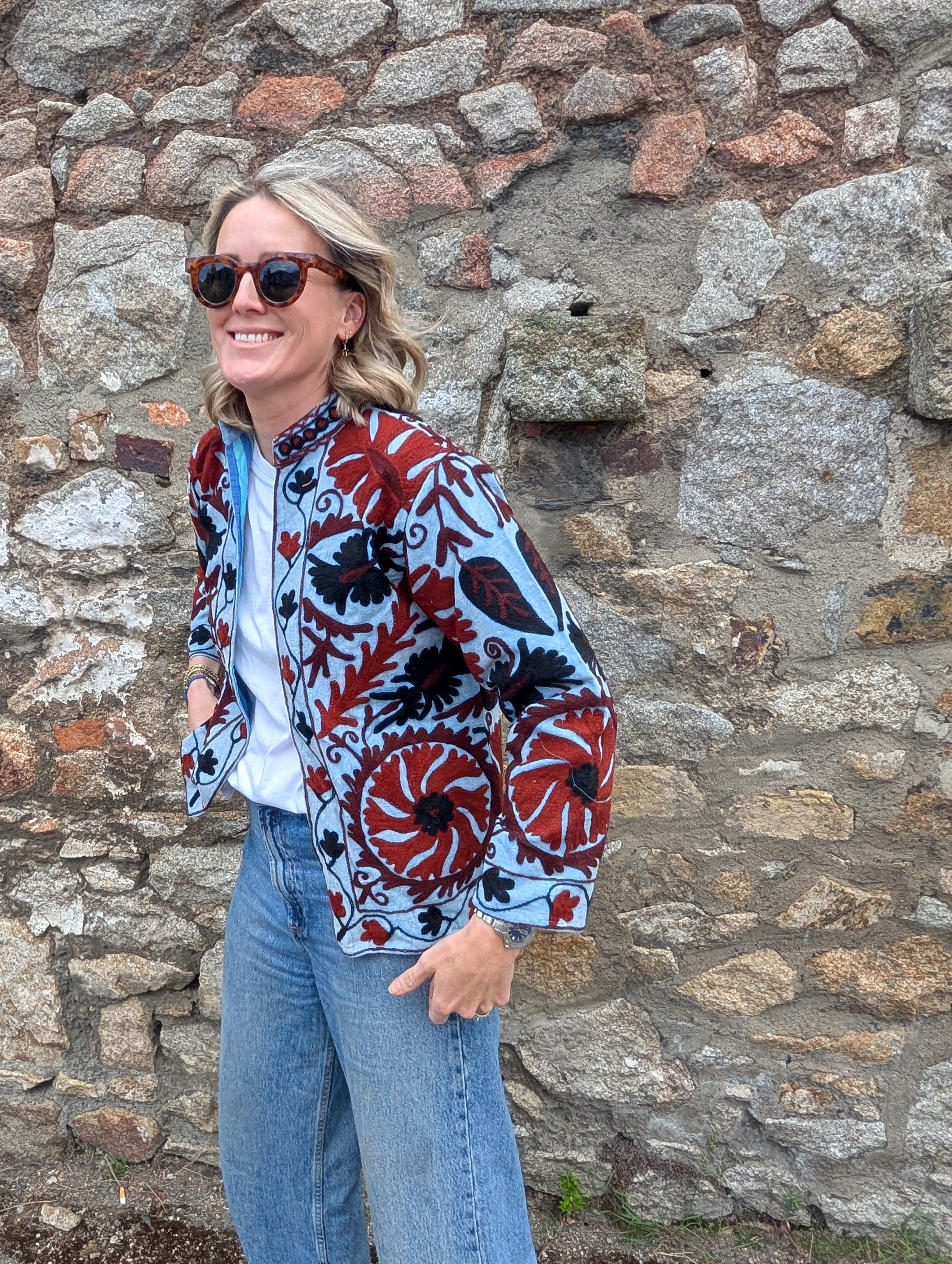 写真を追加しました！　スザニ刺繍ジャケット　SUZANI 綿 キャンバス スザニ刺繍 ジャケット #2312102 | anotherbazaar