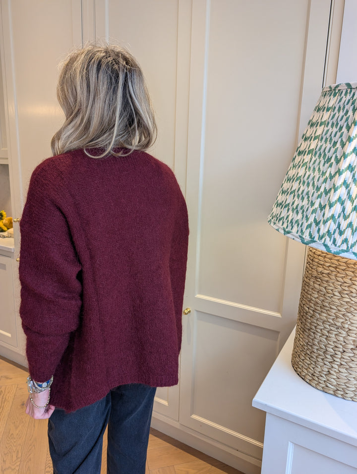 Burgundy Oversized cardigan-Shirts & Tops-LNH Edit