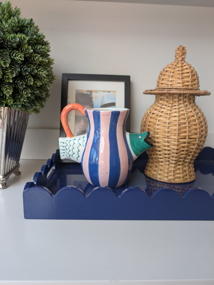 Blue and Pink Stripe Fish Vase/ Jug-Vases-LNH Edit