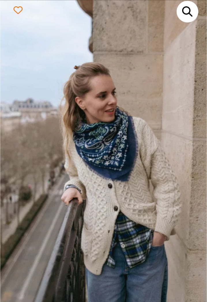 Navy Wool & Silk Blue Bandana Scarf