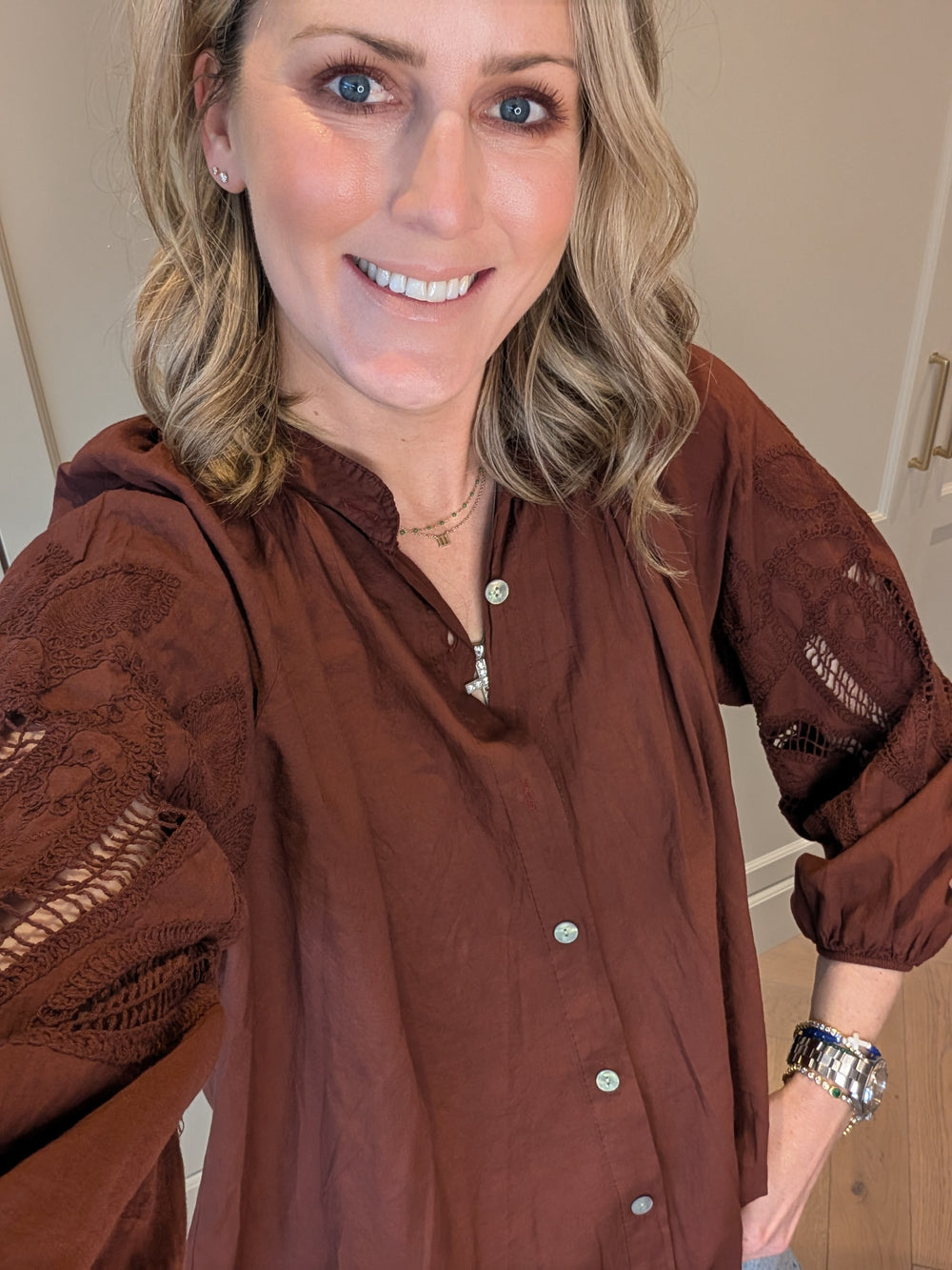 Rust Lace Detail Shirt-Shirts & Tops-LNH Edit