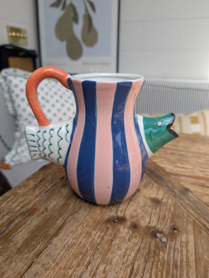 Blue and Pink Stripe Fish Vase/ Jug-Vases-LNH Edit