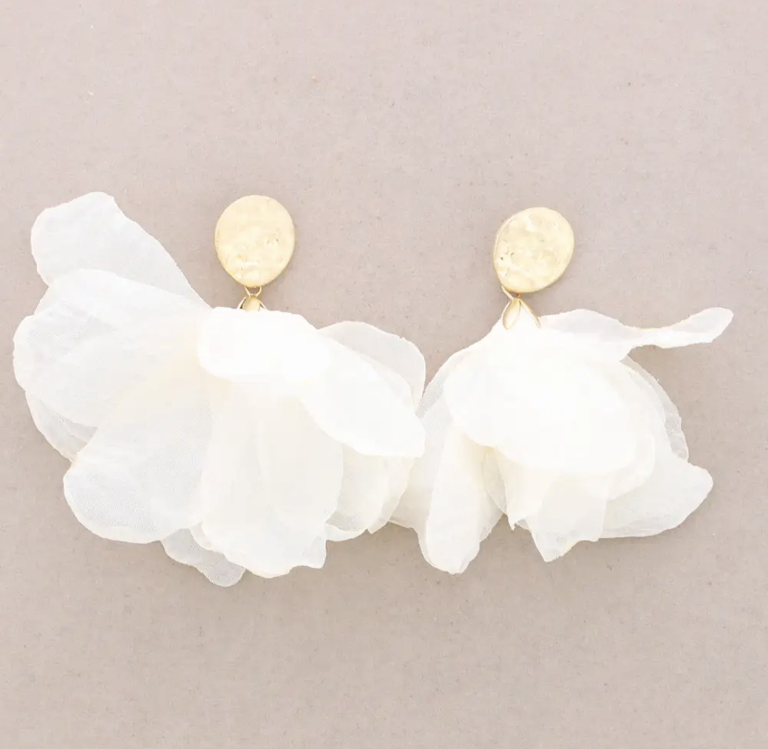 Fabric flower medal earrings Beige-Bracelets-LNH Edit