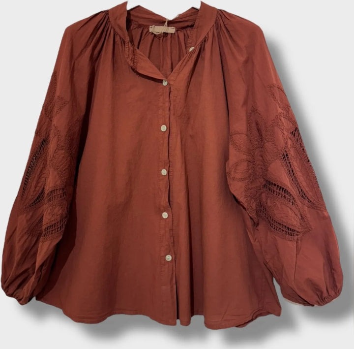 Rust Lace Detail Shirt-Shirts & Tops-LNH Edit