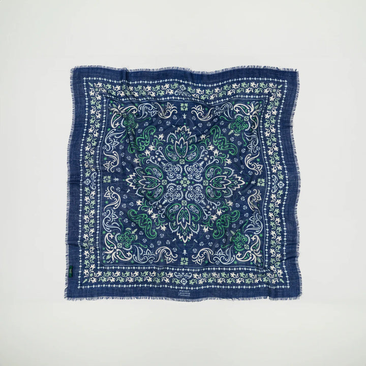 Navy Wool & Silk Blue Bandana Scarf