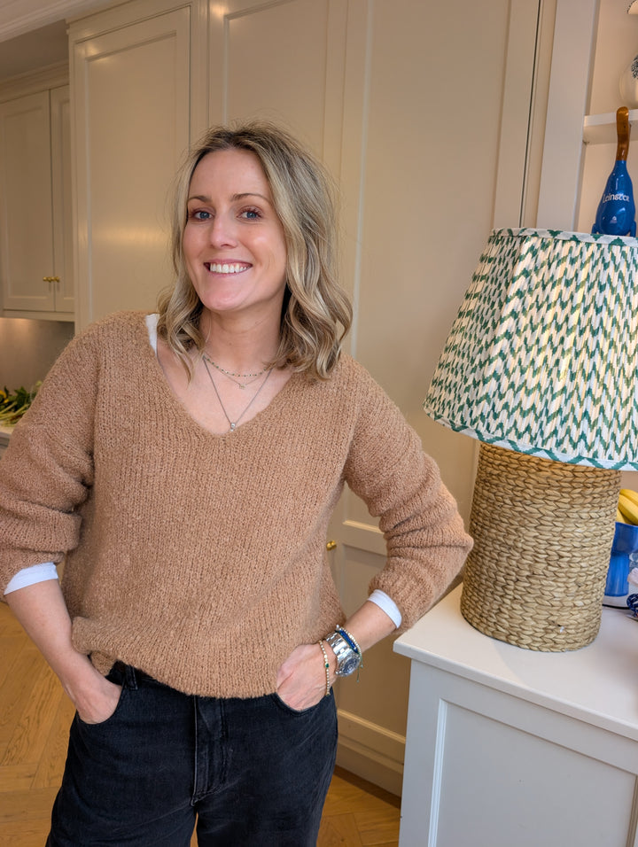 Caramel Boucle V Neck Sweater