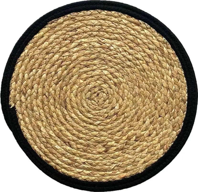 Round Water Hyacinth Placemat Black Rim