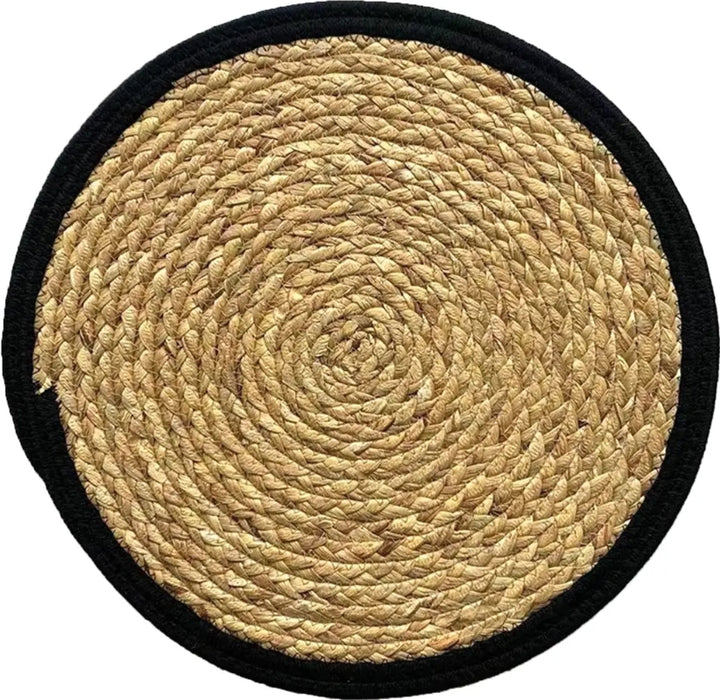 Round Water Hyacinth Placemat Black Rim