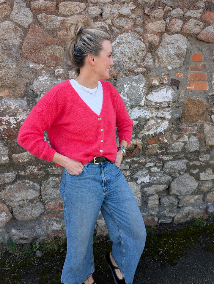 Mohair V Neck Knitted Cardigan-Jackets & Coats-LNH Edit