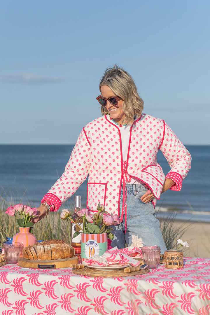 Neema Neon Pink floral Quilted Jacket with Collar-Jackets & Coats-LNH Edit