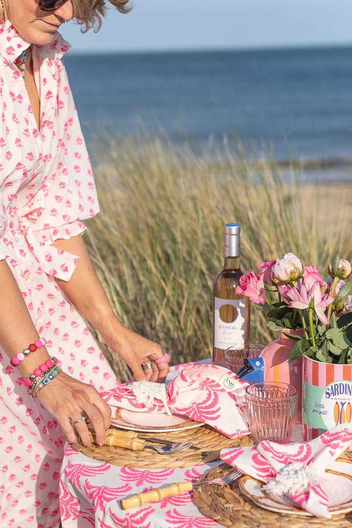 Modern Palm Pink Round Tablecloth-Tablecloths-LNH Edit