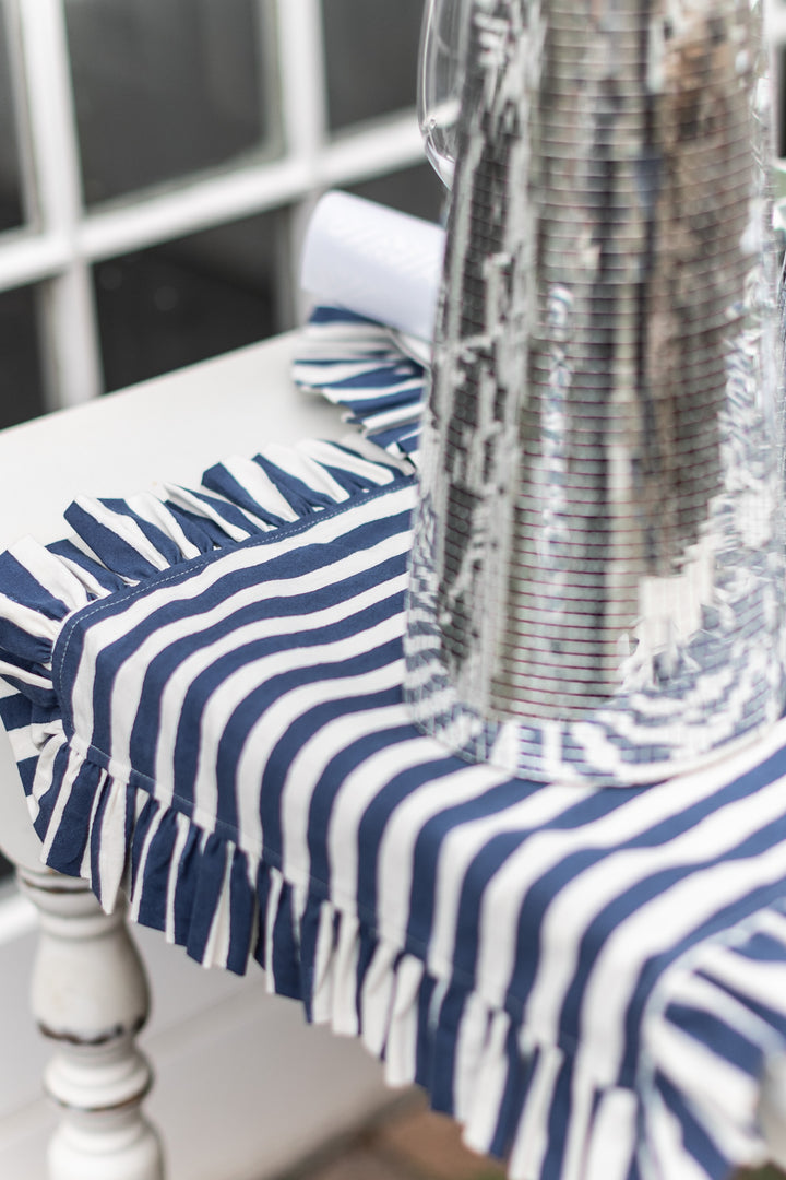 Iris Blue Stripe Frill Table Runner | LNH Edit