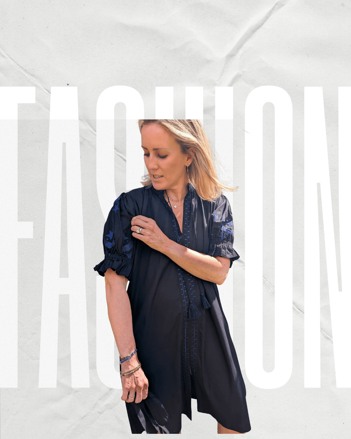 Astrid Black Embroidered Cotton Dress – Handcrafted in Jaipur-Dresses-LNH Edit