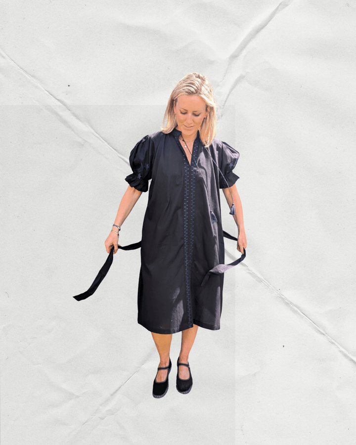 Astrid Black Embroidered Cotton Dress – Handcrafted in Jaipur-Dresses-LNH Edit