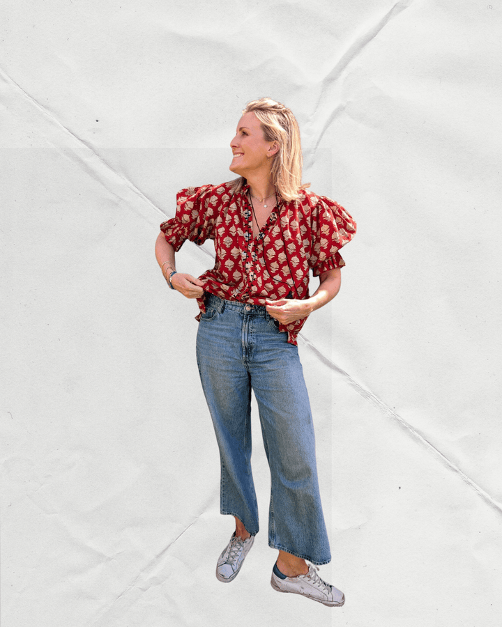 Shirley Red Cotton Top – Handcrafted in Jaipur-Dresses-LNH Edit