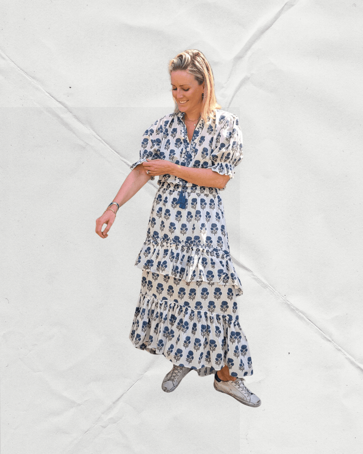 Shirley Blue Frill Cotton Skirt-Skirts-LNH Edit