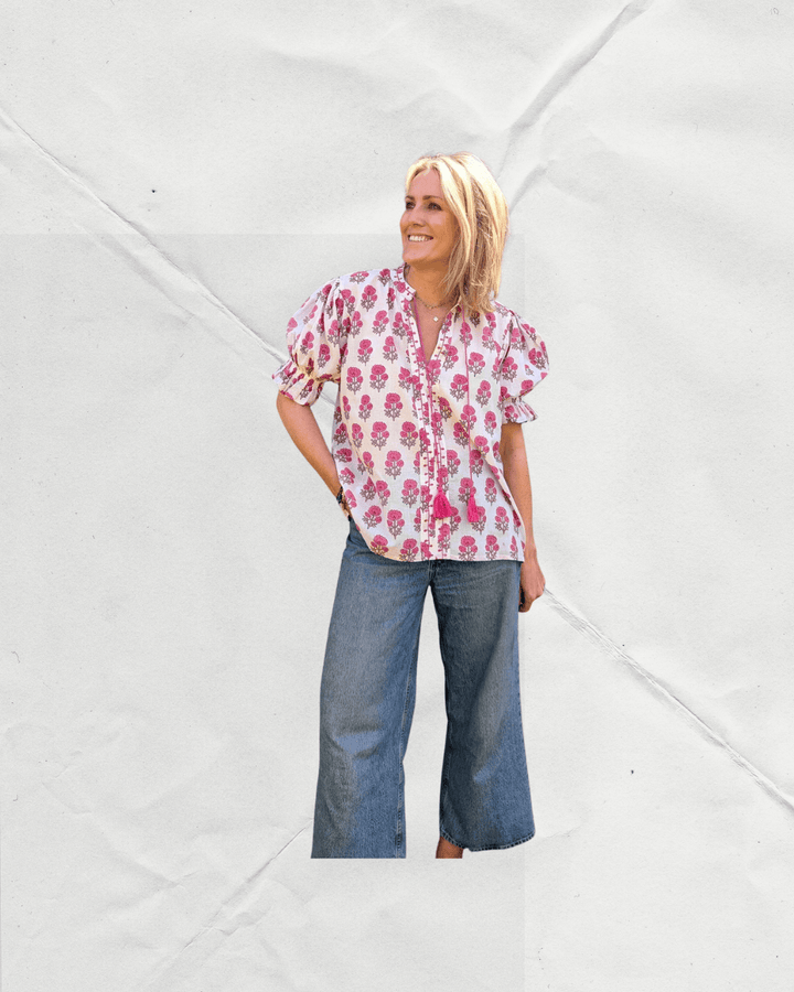 Shirley Pink Cotton Top – Handcrafted in Jaipur-Dresses-LNH Edit