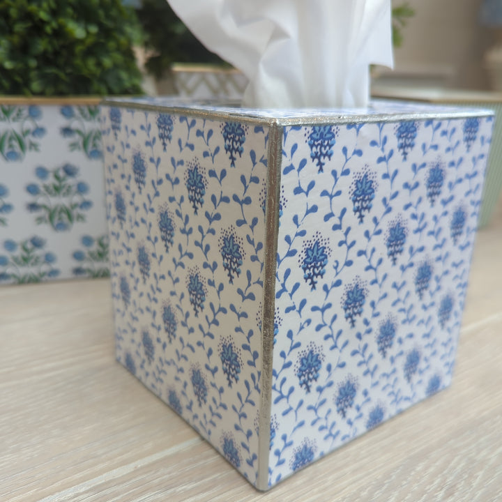 Blue Blockprinted Print Tissue Box Cover-Tissue Boxes-LNH Edit