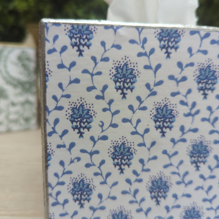 Blue Blockprinted Print Tissue Box Cover-Tissue Boxes-LNH Edit