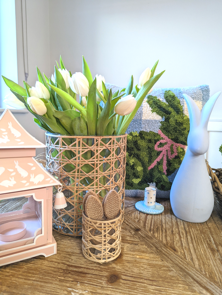 Tealight Holder Glass/Reed Natural Small-Candle Holders-LNH Edit