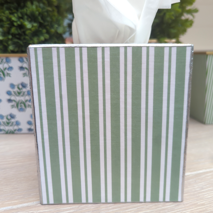 Sage Stripe Tissue Box Cover-Tissue Boxes-LNH Edit