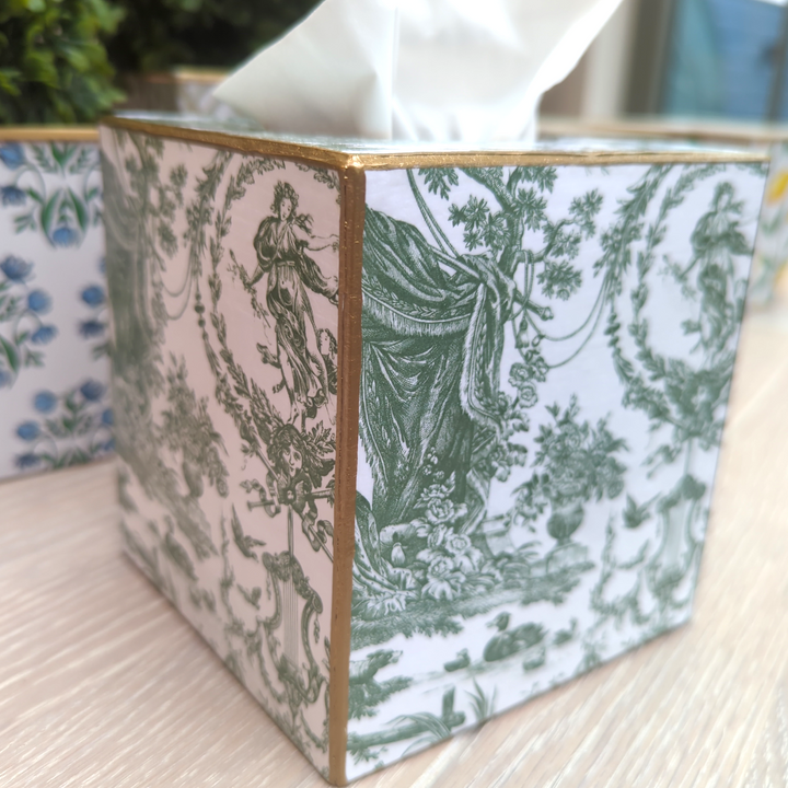 Sage Toile Tissue Box Cover-Tissue Boxes-LNH Edit