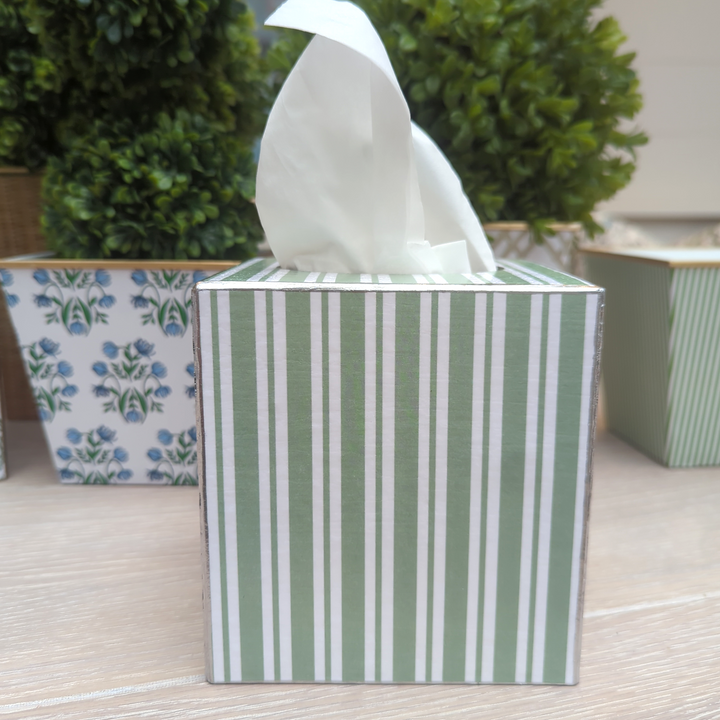 Sage Stripe Tissue Box Cover-Tissue Boxes-LNH Edit