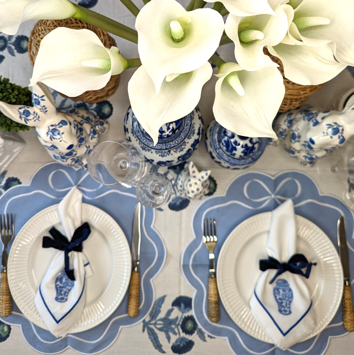 Elizabeth Blue Linen Placemat, Set of 2-Placemats-LNH Edit