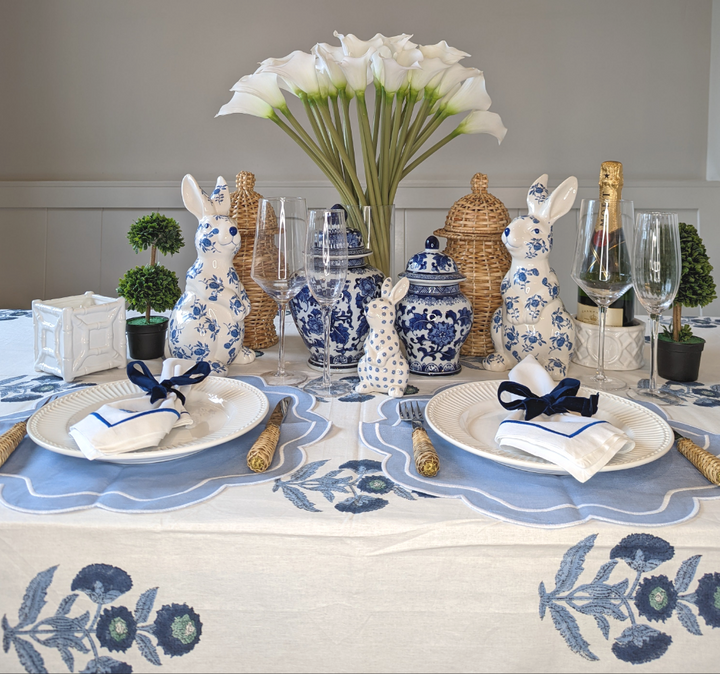 Elizabeth Blue Linen Placemat, Set of 2-Placemats-LNH Edit
