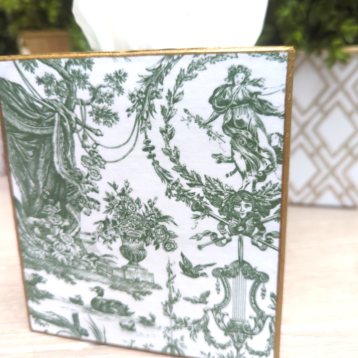 Sage Toile Tissue Box Cover-Tissue Boxes-LNH Edit