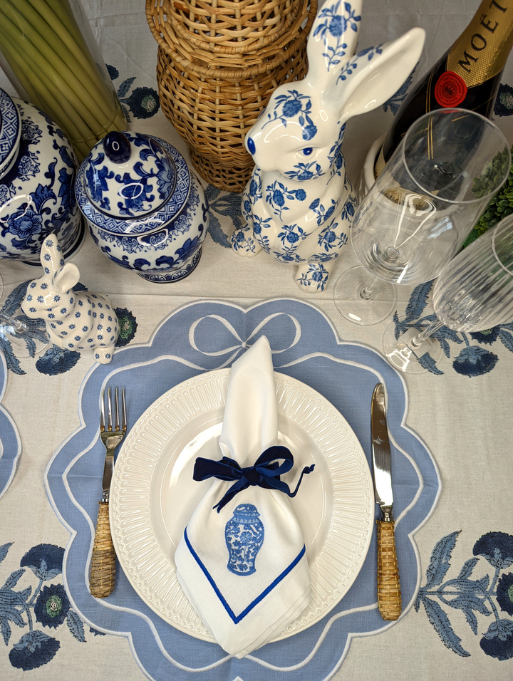 Elizabeth Blue Linen Placemat, Set of 2-Placemats-LNH Edit