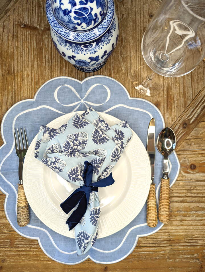 Elizabeth Blue Linen Placemat, Set of 2-Placemats-LNH Edit