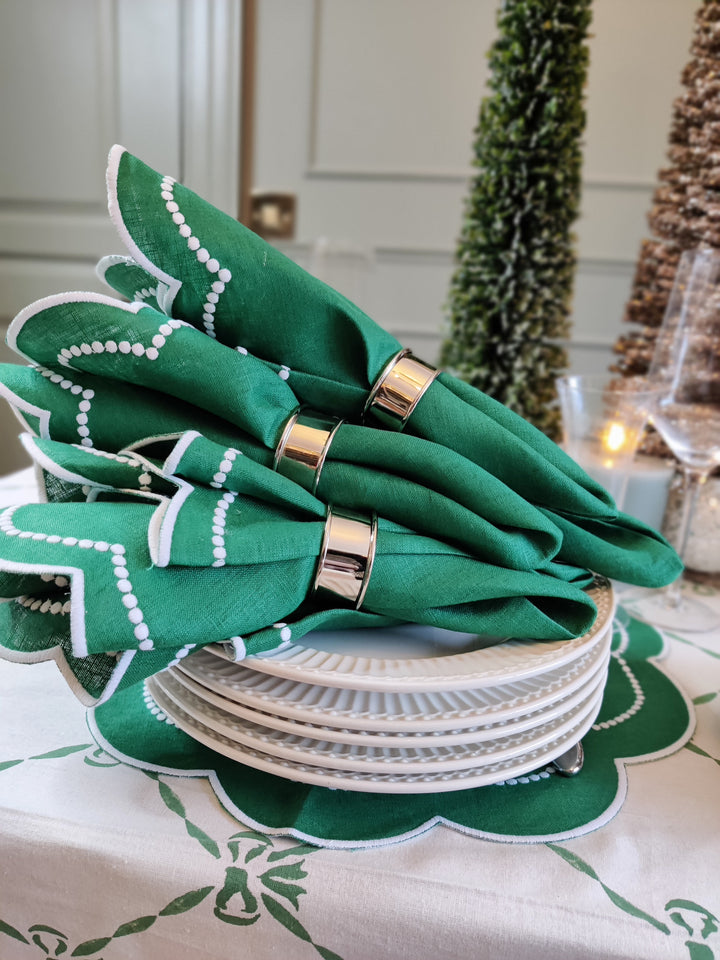 Rebecca Forest Green Linen Napkins, Set of 4-Napkins-LNH Edit
