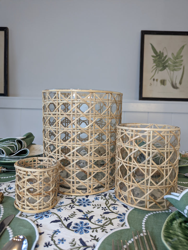 Tealight Holder Glass/Reed Natural Small-Candle Holders-LNH Edit