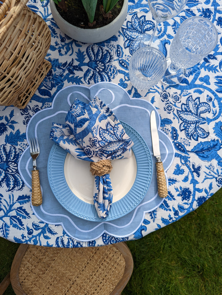 Elizabeth Blue Linen Placemat, Set of 2-Placemats-LNH Edit