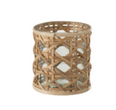 Tealight Holder Glass/Reed Natural Small-Candle Holders-LNH Edit