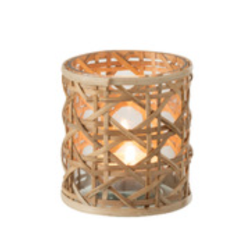 Tealight Holder Glass/Reed Natural Small-Candle Holders-LNH Edit
