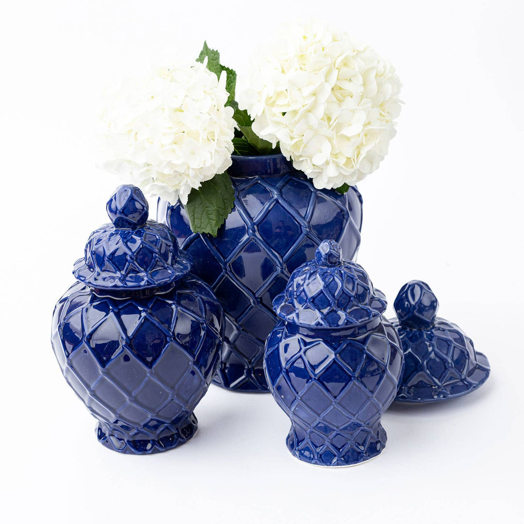 Navy Textured Ginger Jar - Small-Ginger Jars-LNH Edit