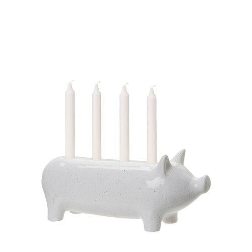 Small White Ceramic Pig Candlestick Holder