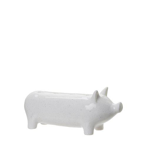 Small White Ceramic Pig Candlestick Holder