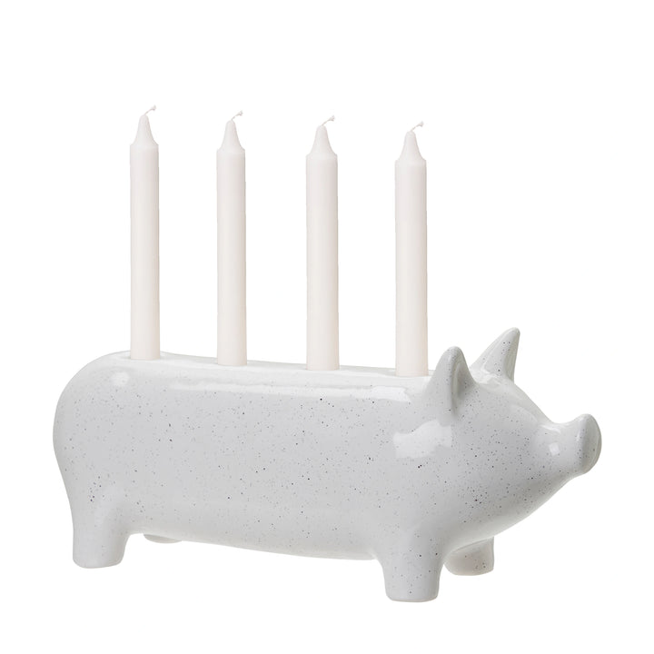 Large White Ceramic Pig Candlestick Holder