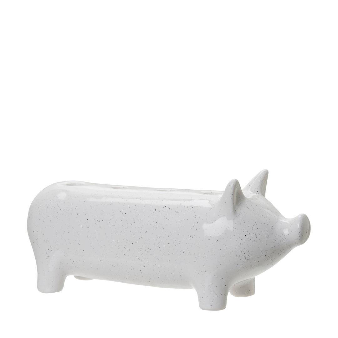 Large White Ceramic Pig Candlestick Holder